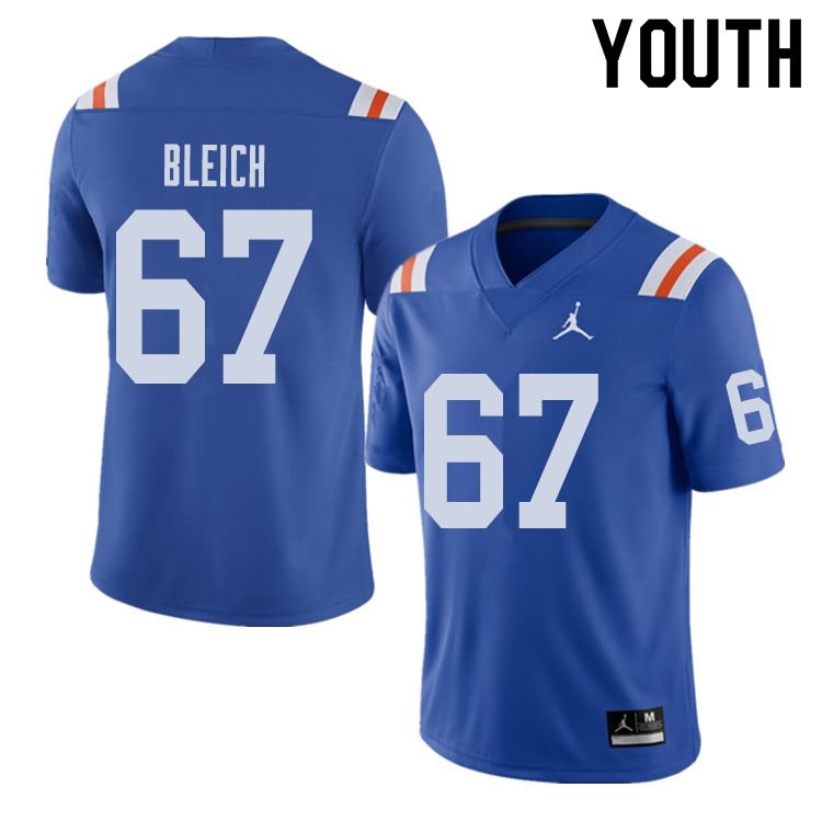 NCAA Florida Gators Christopher Bleich Youth #67 Jordan Brand Alternate Royal Throwback Stitched Authentic College Football Jersey HRP0864PT